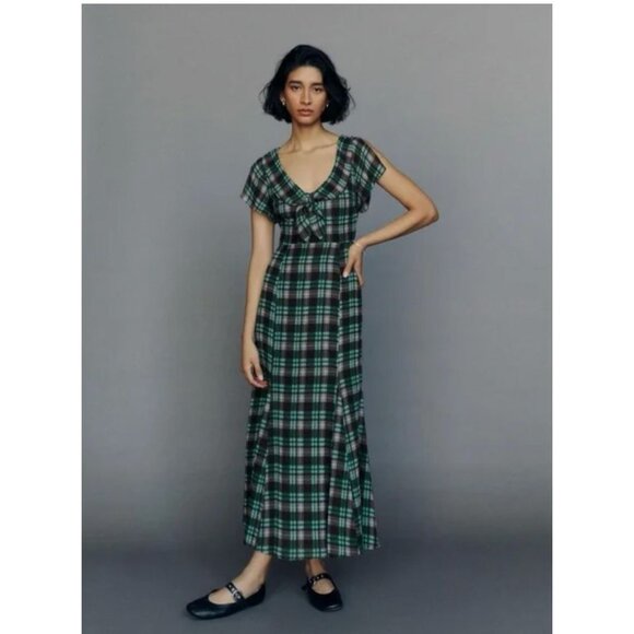 Reformation Talleen Brown Green Plaid Check Maxi Dress in Moreno - Size XL - Picture 1 of 9